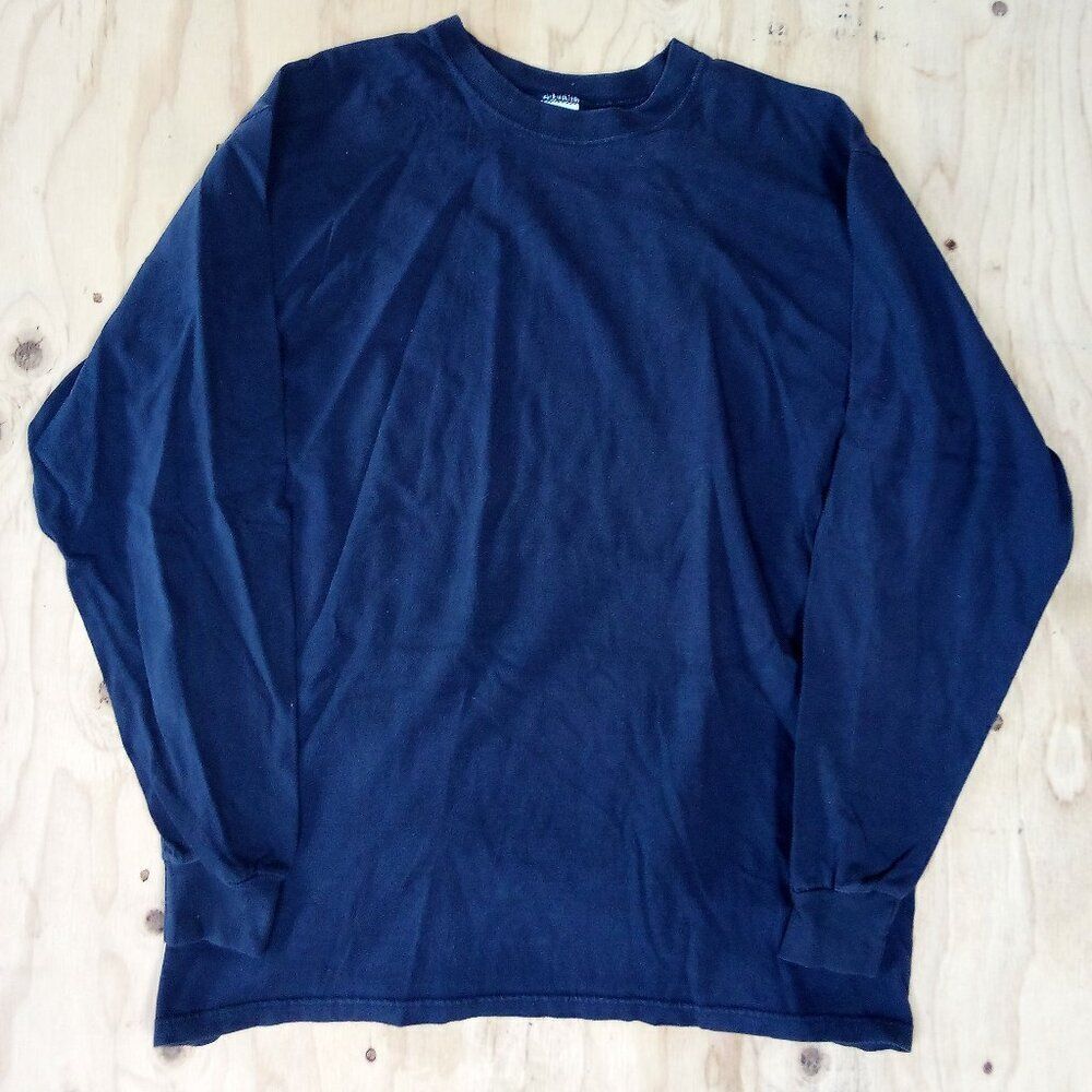 Vintage Russell Athletic Blank Long Sleeve T-Shirt Navy Blue
